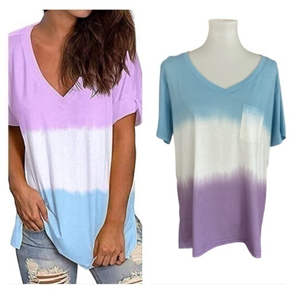 Cooluck Tops - Color block tie-dye T-shirt